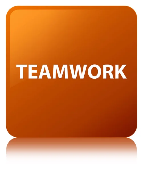 Teamwork brown square button — Stock Photo, Image