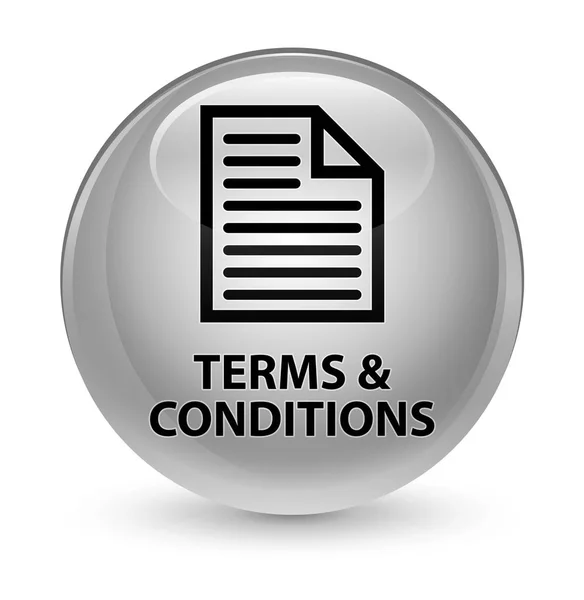 Términos y condiciones (icono de página) botón redondo blanco vidrioso — Foto de Stock