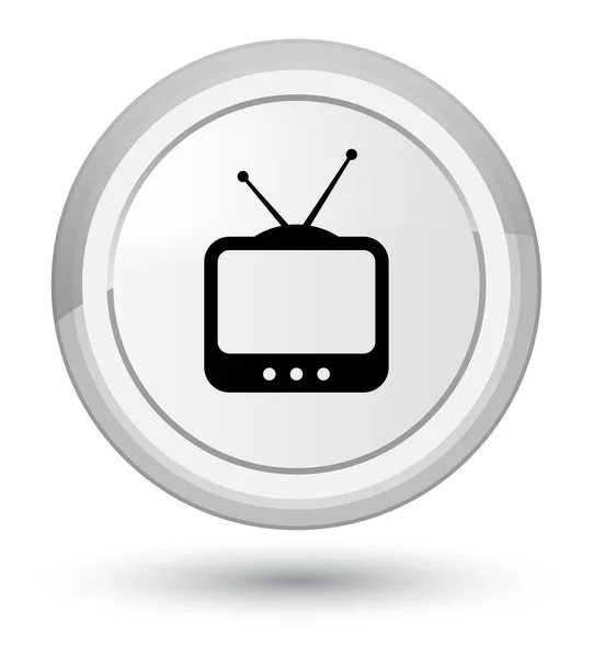 Піктограма телевізора проста біла кругла кнопка — стокове фото