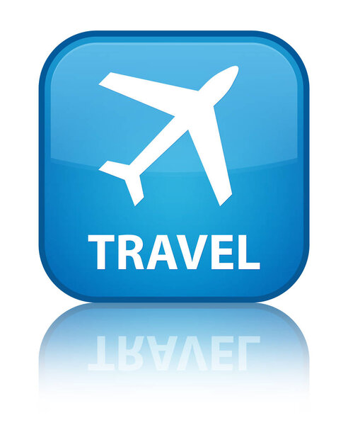 Travel (plane icon) isolated on special cyan blue square button reflected abstract illustration