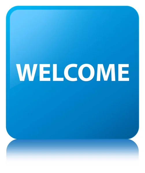 Botão quadrado azul ciano bem-vindo — Fotografia de Stock