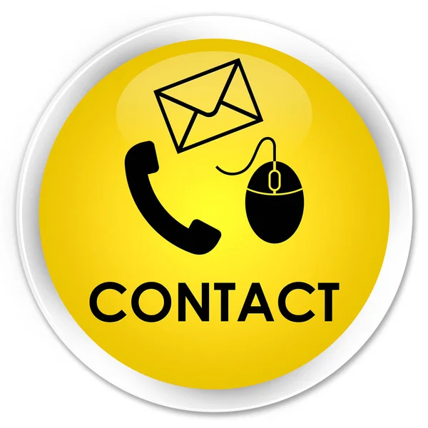 Επαφή (τηλέφωνο ηλεκτρονικό ταχυδρομείο και το ποντίκι εικονίδιο) κίτρινο premium στρογγυλό κουμπί — Φωτογραφία Αρχείου