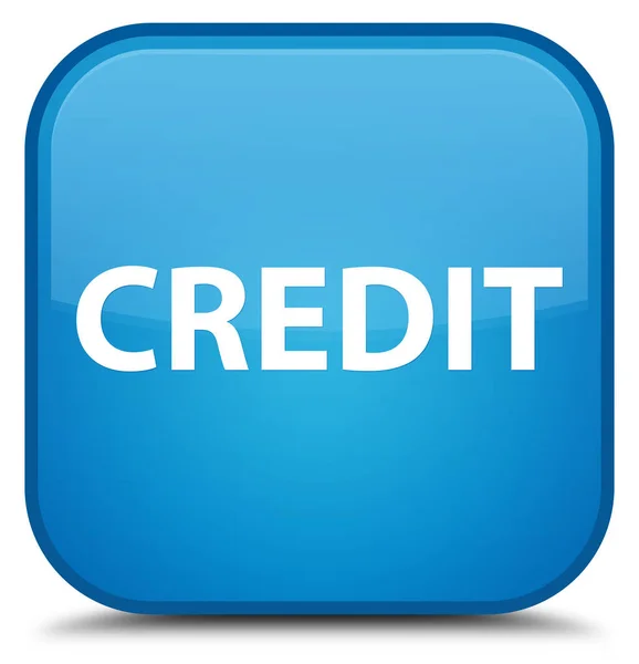 Kredi özel camgöbeği mavi kare düğme — Stok fotoğraf