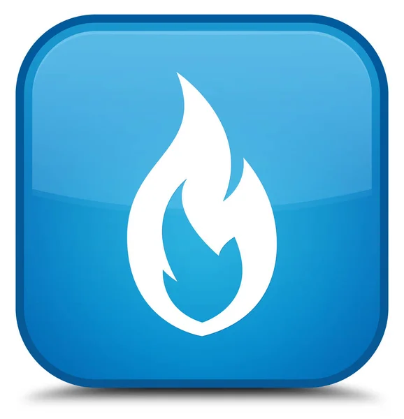 Tűz láng ikon különleges cián kék négyzet gomb — Stock Fotó