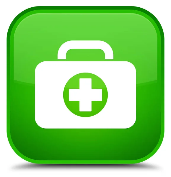 First aid kit bag icon special green square button — Stock Photo, Image