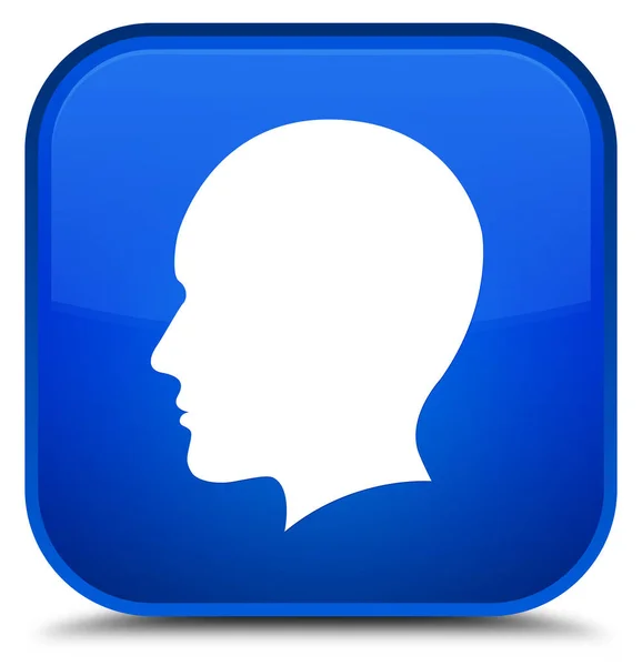 Cabeça homens rosto ícone especial azul botão quadrado — Fotografia de Stock