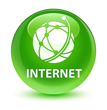 Internet (küresel ağ simgesini) cam gibi yeşil yuvarlak düğmesi