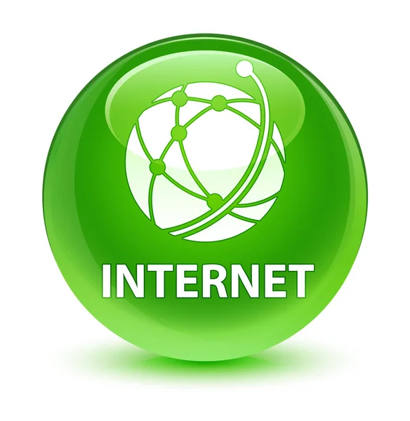 Internet (ícone de rede global) botão redondo verde vítreo — Fotografia de Stock