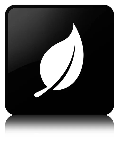 リーフ アイコン黒い正方形ボタン — ストック写真