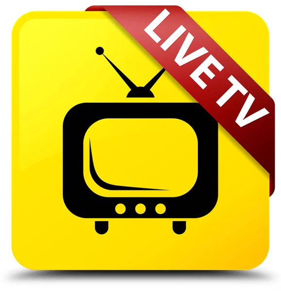 Live tv gele vierkante knop rood lint in hoek — Stockfoto