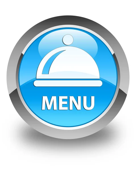 Menu (icona piatto cibo) blu ciano lucido pulsante rotondo — Foto Stock
