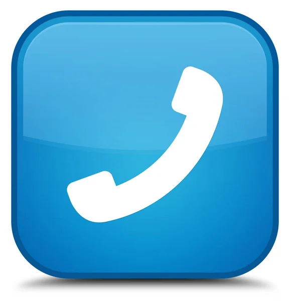 电话图标特殊青色蓝色方形按钮 — 图库照片