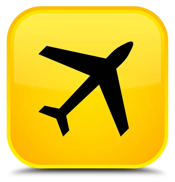 Значок самолета специальная желтая квадратная кнопка — стоковое фото