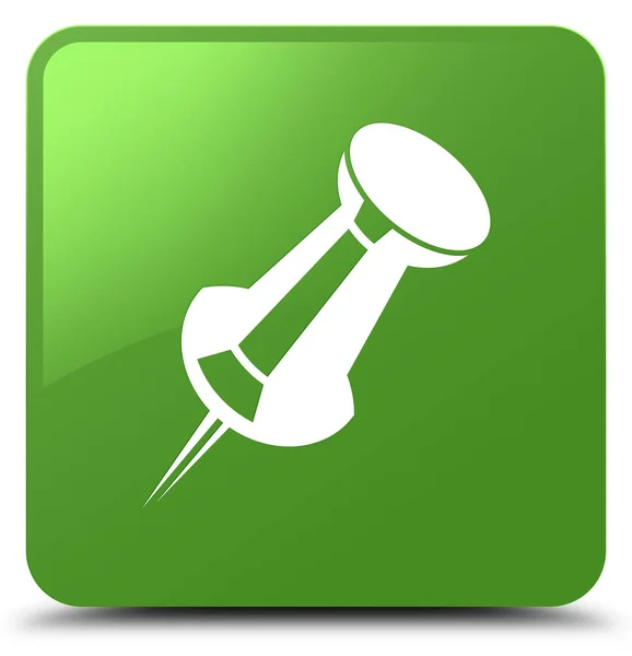 푸시 핀 아이콘 부드러운 녹색 사각형 버튼 — 스톡 사진
