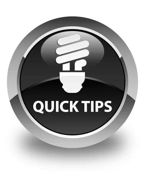 Quick tips (bulb icon) glossy black round button — Stock Photo, Image