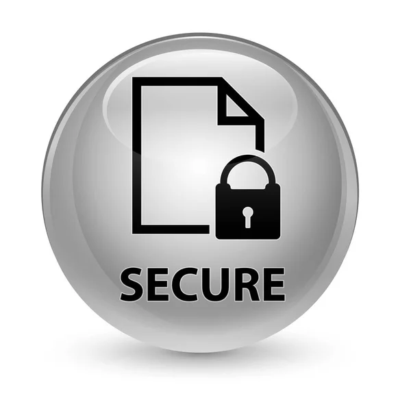 Secure (document page padlock icon) Glassy white round button — стоковое фото