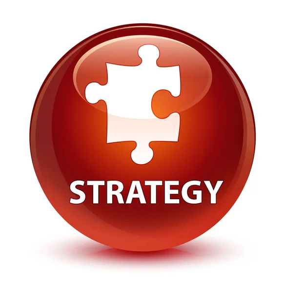 Strategia (icona puzzle) vetro marrone pulsante rotondo — Foto Stock