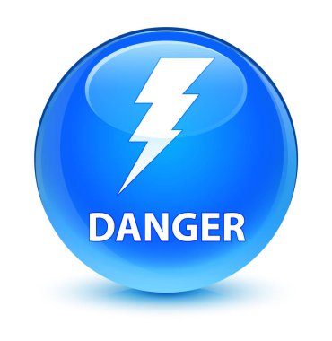 Tehlike (elektrik simgesi) camsı camgöbeği mavi yuvarlak düğmesi