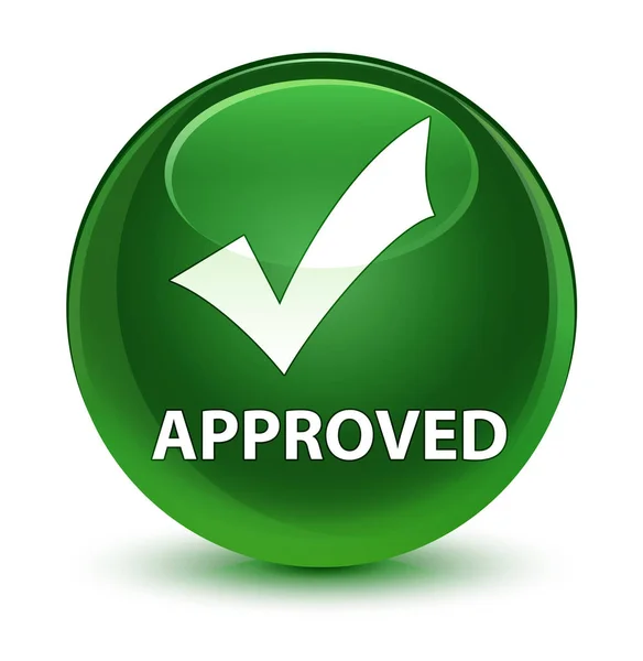 Approved (validate icon) glassy soft green round button — Stock Photo, Image