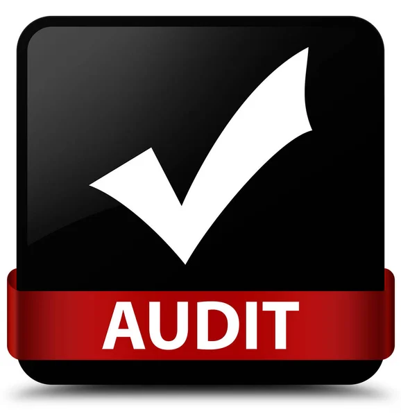 Audit (valideren pictogram) zwarte vierkante knop rood lint in Midden — Stockfoto