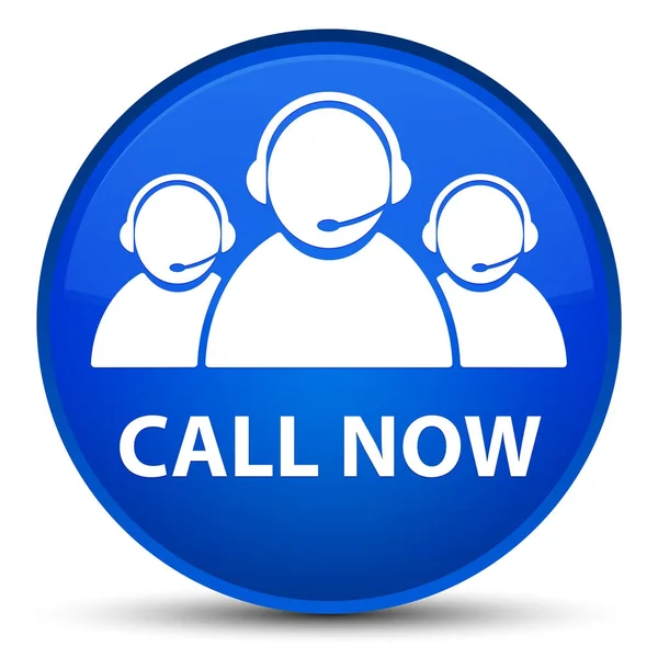 Call now (customer care team icon) special blue round button — Stock Photo, Image