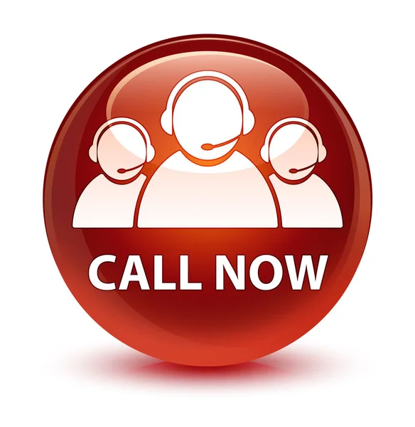 Call now (customer care team icon) glassy brown round button — Stock Photo, Image