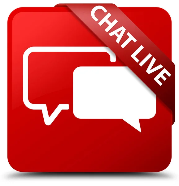 Chat en vivo rojo botón cuadrado rojo cinta en la esquina —  Fotos de Stock