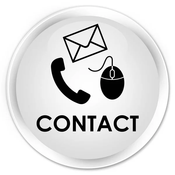 Επαφή (τηλέφωνο ηλεκτρονικό ταχυδρομείο και το ποντίκι εικονίδιο) λευκό premium στρογγυλό κουμπί — Φωτογραφία Αρχείου