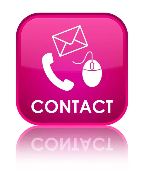 Kontakt (Telefon-E-Mail und Maussymbol) rosa spezielle quadratische Taste — Stockfoto