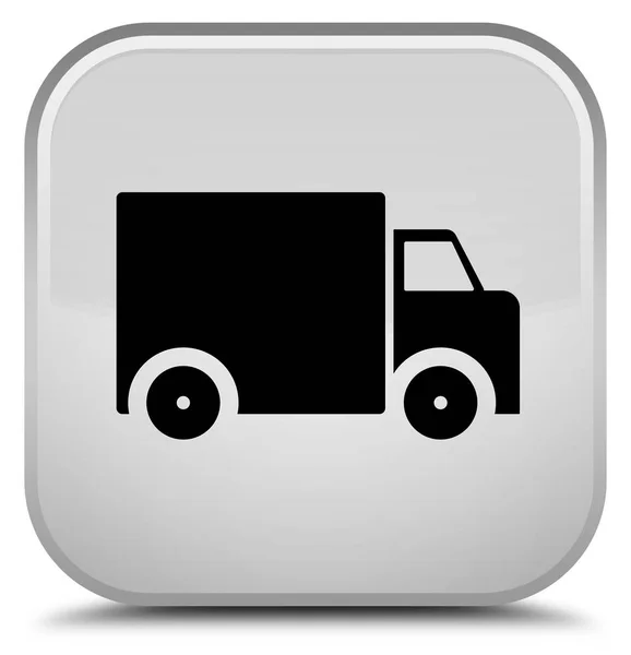 Levering vrachtwagen pictogram speciale witte vierkante knop — Stockfoto