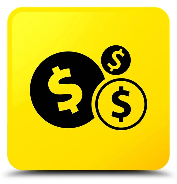 Фінансовий знак долара жовта квадратна кнопка — стокове фото