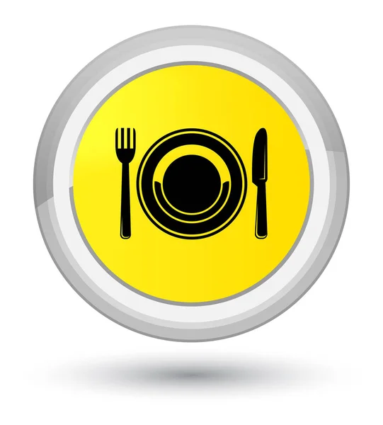 Піктограма харчової пластини просто жовта кругла кнопка — стокове фото