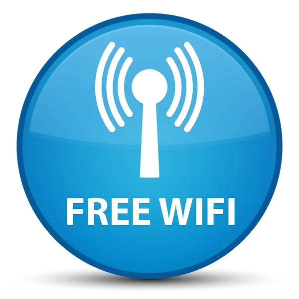 Wifi gratuito (red wlan) botón redondo azul cian especial — Foto de Stock