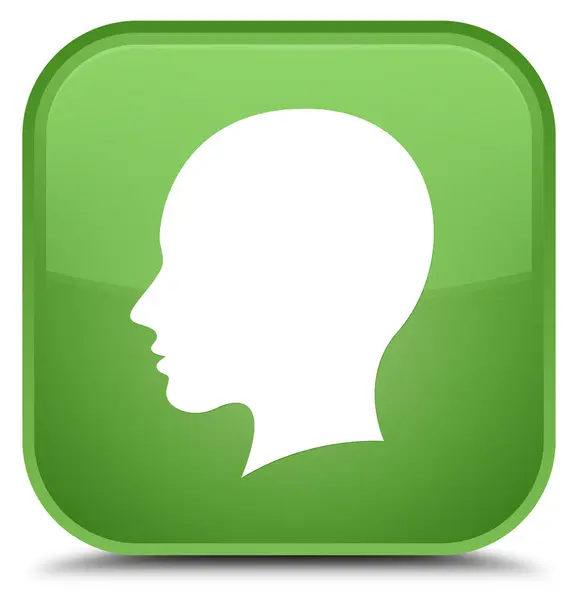 Cabeça ícone rosto feminino botão quadrado verde suave especial — Fotografia de Stock