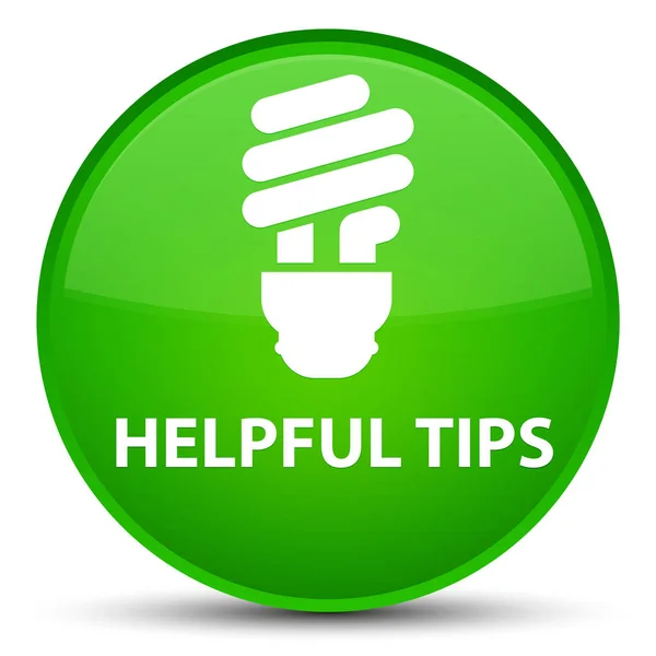 Consejos útiles (icono de la bombilla) botón redondo verde especial —  Fotos de Stock