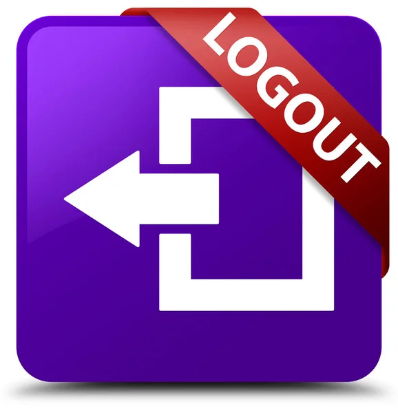 Logout paarse vierkante knop rood lint in hoek — Stockfoto