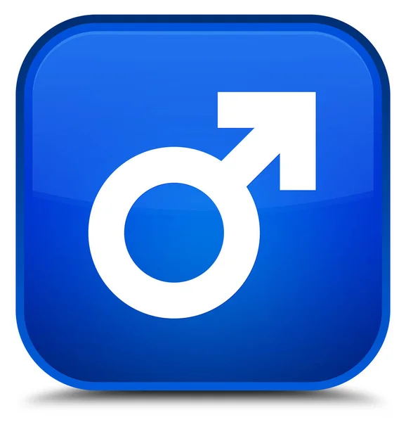 Erkek işareti simgesi özel mavi kare düğme — Stok fotoğraf