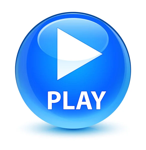 Jogar botão redondo azul ciano vítreo — Fotografia de Stock
