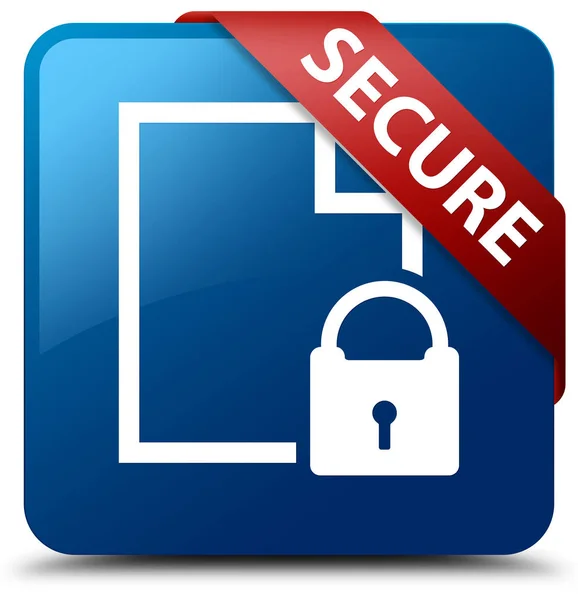 Secure (document page padlock icon) blue square button red ribbo — Stock Photo, Image