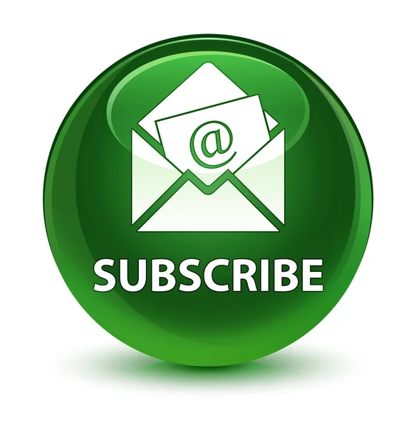(Biuletyn e-mail ikona) szklisty miękki zielony okrągły przycisk Subskrybuj — Zdjęcie stockowe