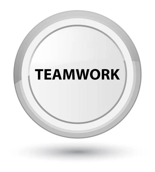 Teamwork prime weißer runder Knopf — Stockfoto