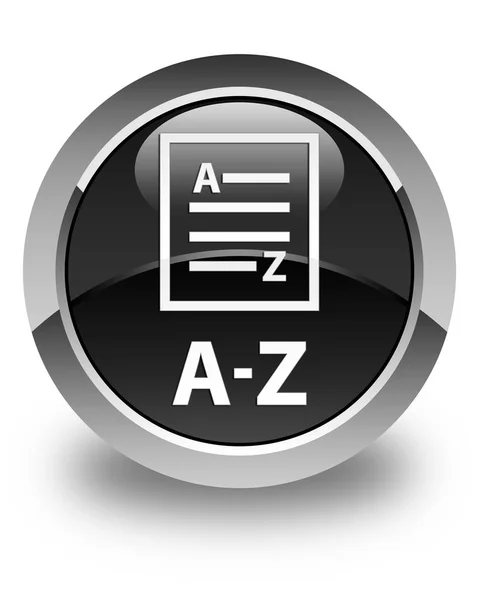 A-Z (ícone de página de lista) botão redondo preto brilhante — Fotografia de Stock
