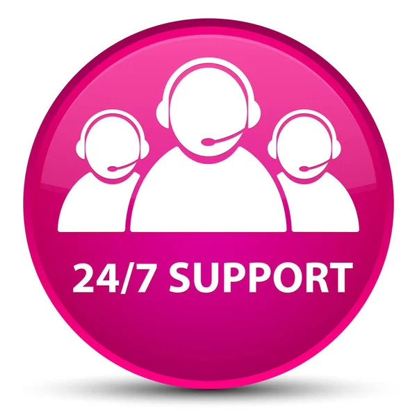 24 / 7 Supporto (icona del team di assistenza clienti) speciale pulsante rotondo rosa — Foto Stock