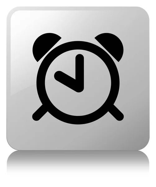 Reloj despertador icono blanco botón cuadrado —  Fotos de Stock