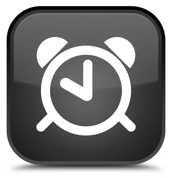 Ícone do relógio de alarme botão quadrado preto especial — Fotografia de Stock