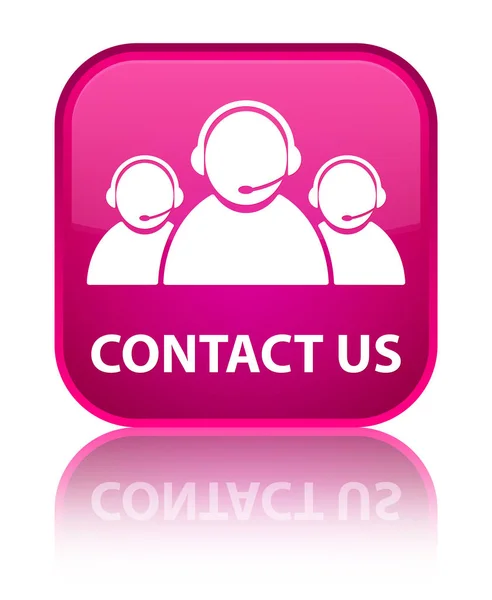 Contacte-nos (ícone da equipe de atendimento ao cliente) botão quadrado rosa especial — Fotografia de Stock