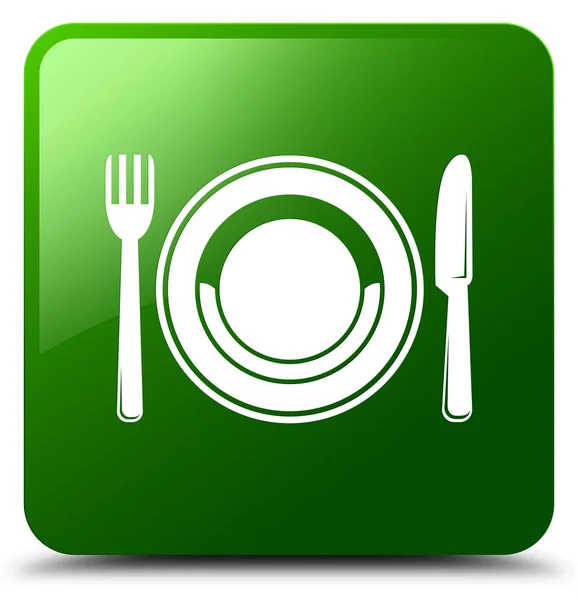 Κουμπί τετράγωνο εικονίδιο πράσινο πιάτο φαγητό — Φωτογραφία Αρχείου