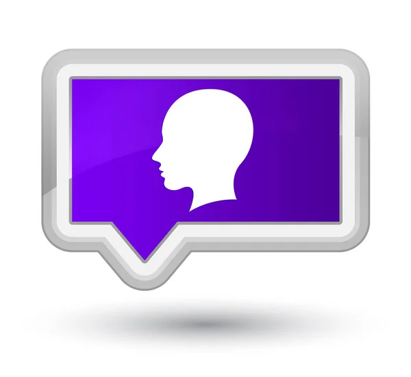 Testa icona viso femminile primo pulsante banner viola — Foto Stock