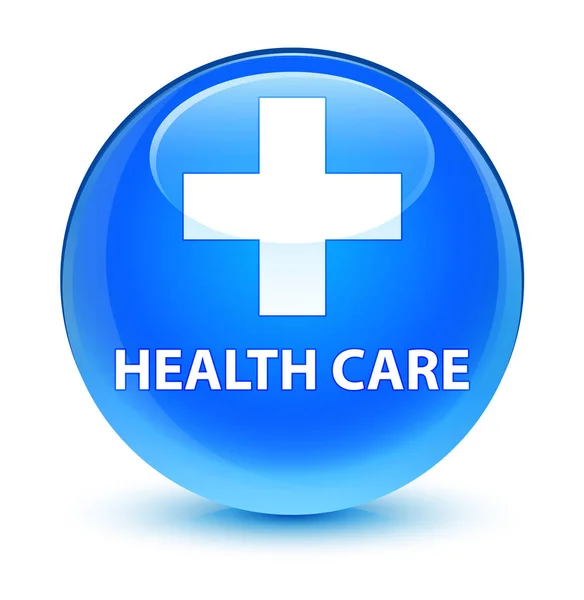 Opieki zdrowotnej (znak plus) szklisty cyan niebieski okrągły przycisk — Zdjęcie stockowe