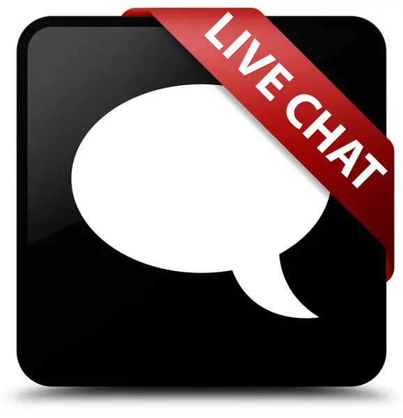 Live chat black square button red ribbon in corner — Stock Photo, Image